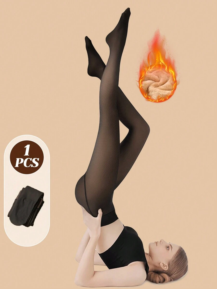 Fleece Lined Tights Sheer Women - 220g Fake Translucent Warm Pantyhose Leggings Sheer Thick Fleece Tights Winter - 黑色 - 查看 1