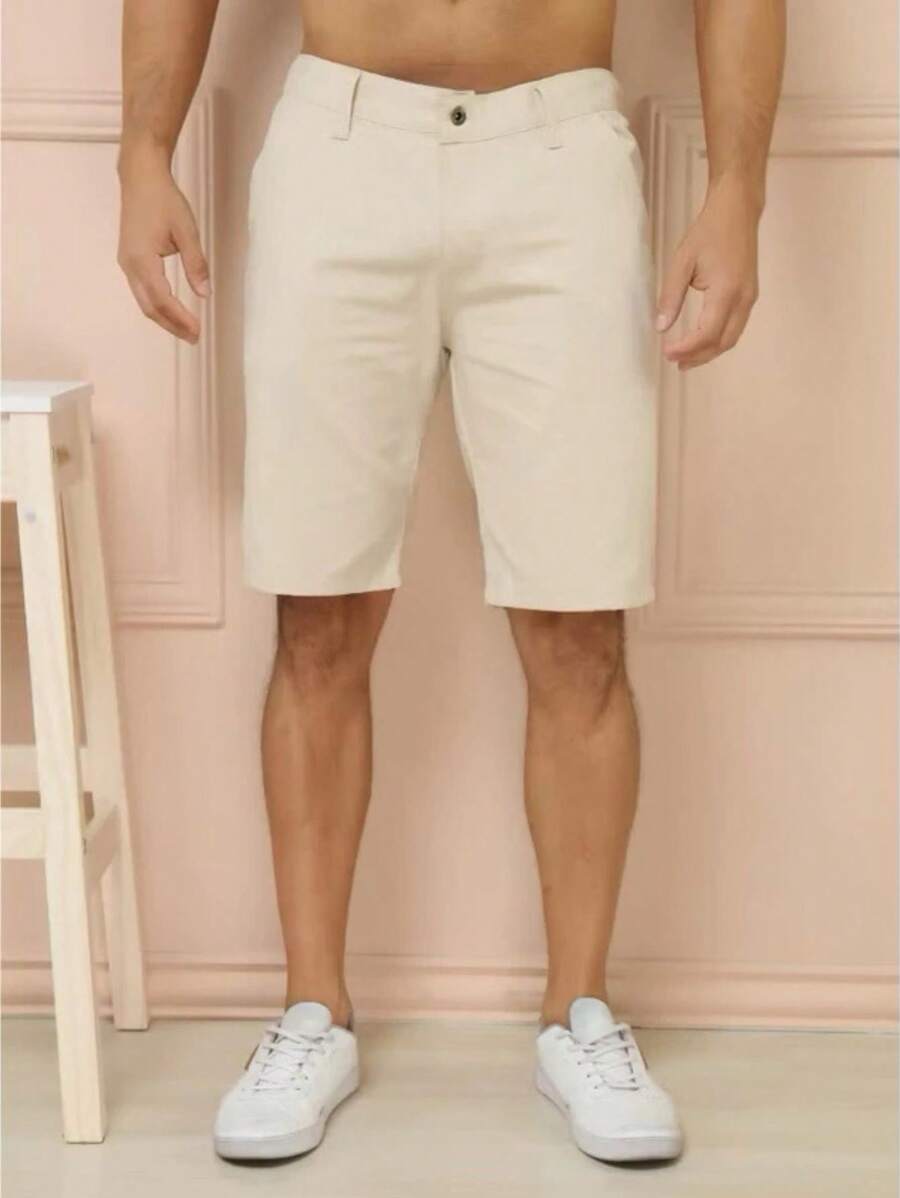 Bermuda Shorts Colored Twill Social Men's Plain Bag Seal Premium - Màu be - Xem 1