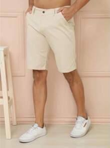 Bermuda Shorts Colored Twill Social Men's Plain Bag Seal Premium - Màu be - Xem 2