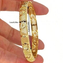 Set de 4 pulseras bañadas en oro de 24K estilo Dubái para mujer, pulseras de novia de moda para boda, regalo de joyería