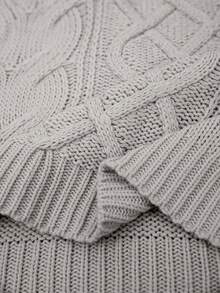 Plus Size Loose Casual Round Neck Long Sleeve Knitted Pullover Sweater - Grey - View 8