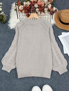 Plus Size Loose Casual Round Neck Long Sleeve Knitted Pullover Sweater - Grey - View 5