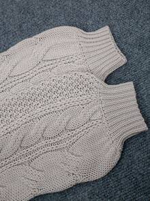 Plus Size Loose Casual Round Neck Long Sleeve Knitted Pullover Sweater - Grey - View 7