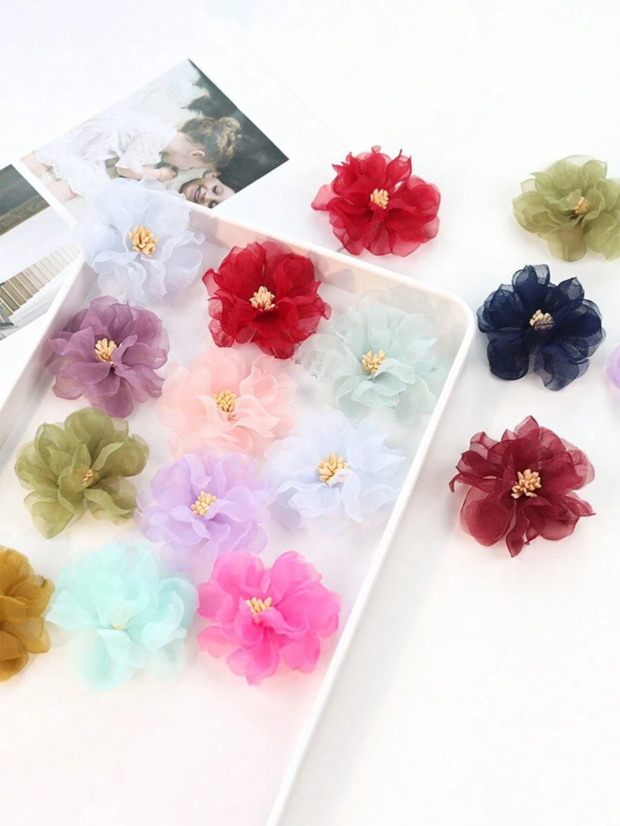 10 件人造纱花雪纺装饰假花 DIY 手工发夹头饰配件，适用于家居卧室装饰、婚礼装饰、节庆派对场景装饰、拍摄道具 - 10PCS - 查看 1