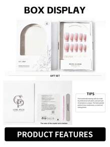 GIRL PLUS GIRLPLUS 10 Handmade Fake Nail Middle Coffin Size S, Glossy Pink French Design, Stylish Nail Set Suitable For Women And Girls Everyday Wear Press On Nails Nail Supplies