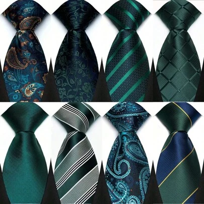 GOADAFOO Corbata de lujo de 8 cm para hombre, con rayas verdes, floral sólido, corbata de cuello tejida jacquard para hombre, novio, negocios, boda, fiesta