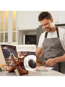 1pc Handmade Wooden Cookbook Stand, Rustic Farmhouse Recipe Book Holder For Kitchen Countertops And Cabinets! - Multicolor - View 4