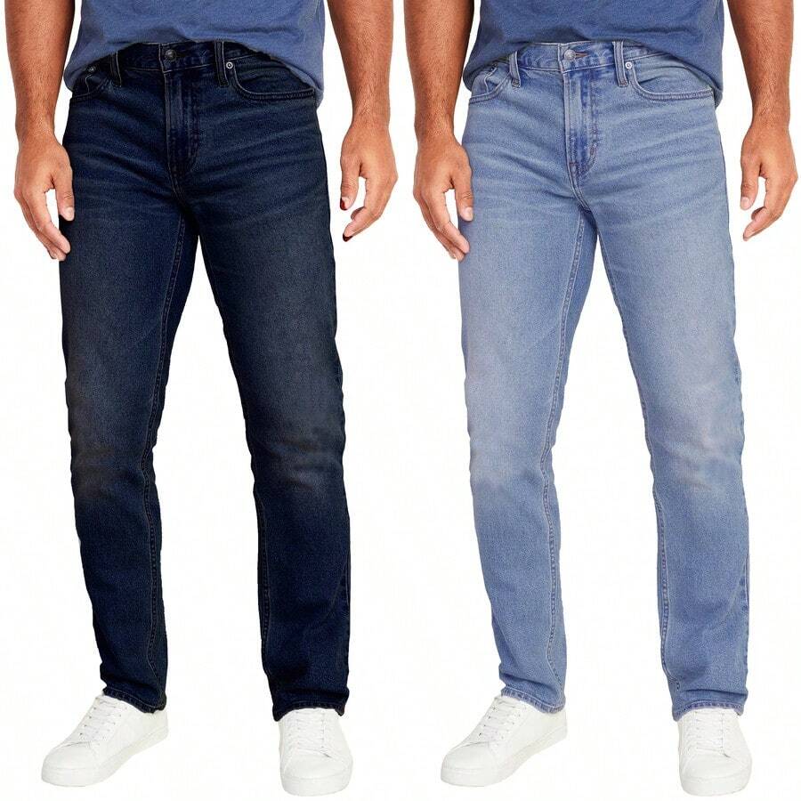 2-Pack Men's Flex Stretch Slim Straight Jeans - 深藍色&淺藍色 - 查看 1
