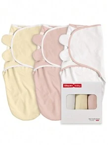 GLLQUEN BABY 3件装有机棉婴儿襁褓睡袋，适合新生儿至0-3个月婴儿，婴儿襁褓包裹巾，婴儿襁褓毯（小号），保护宝宝的嘴巴和手。 - 黃色&粉紅色&灰色 - 查看 12