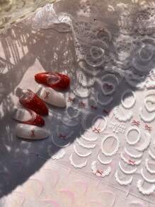 MAOMIA 情人节指甲 1 件心形蕾丝指甲贴爱心 DIY 艺术 Y2K 风格情人节美甲装饰饰品 5D - 彩色 - 查看 8