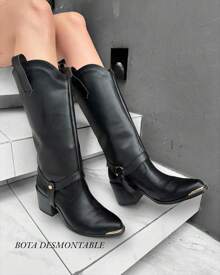 SHEIN BOTAS VAQUERAS DESMONTABLES QUE SE CONVIERTEN EN BOTINES DE MUJER BOTAS CON PUNTA BOTINES CON SUELA ANTIDESLIZANTE PLANTILLA ACOJINADA TUBO Y CAPA DESMONTABLE QUE SE CONVIRTE EN BOTINES BOTAS VAQUERAS COWBOY PRA FIESTAS ESCUELA TRABAJO CONCIERTOS JARIPEO BOTAS VAQUERAS DAMA - Negro - Ver 1