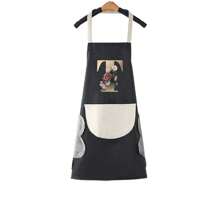 1pc Household Apron Waterproof Oilproof Can Wipe Hands Kitchen Work Clothes Fashion Initial Letter Print Men And Women Home Cooking Cleaning Apron Unisex Sleeveless Apron - Black - View 23