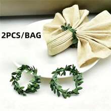[Quantity] Pcs Artificial Vine Napkin Rings, PVC Leaf & Metal Wire Evergreen Wreath Napkin Rings, Decoration For Birthday, Farm, Wedding, Restaurant, Hotel, Valentine's Day, Buffet, Party, Home Kitchen Dining Table - Green - View 12