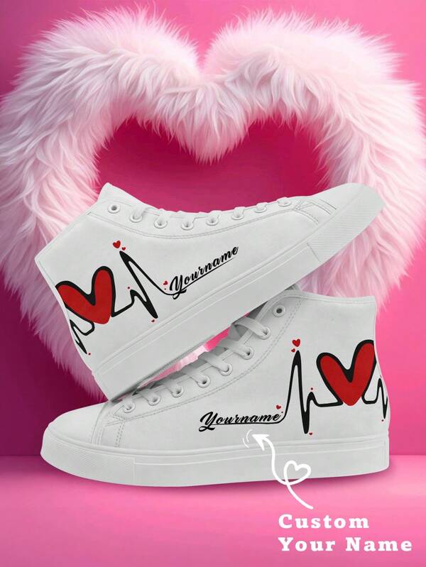 Valentinstag Frauen Individuelle High-Top Segeltuch Schuhe, personalisierte individuelle Namens Sneaker, LIEBE Muster individuelle Frauen Sneaker, personalisierte High-Top Segeltuch Schuhe, personalisierte Sneaker für Frauen und Herren, personalisierte Sport- und Freizeitschuhe, Valentinsgeschenk verzierend, Stil, Mode, Hipster, schlicht, Lässig, süß, minimalistisch, individuell, personalisiert, ideale Geschenke für ihn, ideale Geschenke für ihre Familie, Freunde