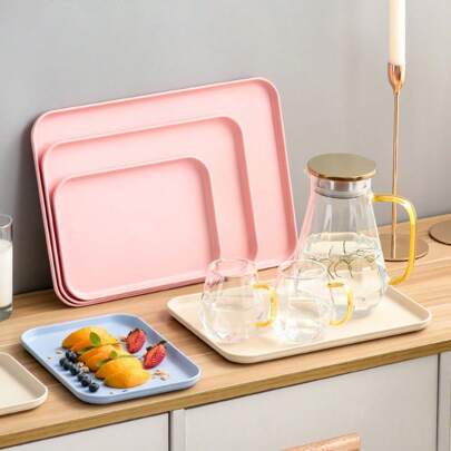 1 件长方形托盘，塑料餐盘/大浅盘，适用于餐厅、幼儿园、家庭使用、杯子/茶盘、餐饮、烧烤、厨房用品，有小/中/大尺寸可供选择