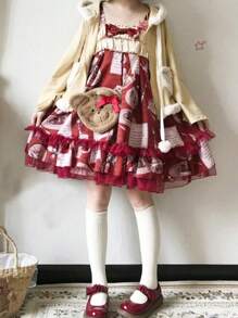 1 chiếc váy xếp lớp in ren hình trái tim dễ thương theo phong cách Lolita, thích hợp cho các lễ hội, ngày lễ, hội nghị, tiệc tùng, trang phục thường ngày - Nhiều màu - Xem 7