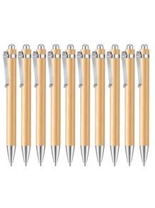 Customized 10/20/30/50pcs Bamboo Wood Round Ballpoint Pen, Retractable Medium Point, Smooth Writing, Personalized Pens For Office, School, Diary, Art Projects And School Essentials - Multicolor - View 12