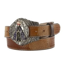 Premium Leather Country Belt Our Lady Of Aparecida With Impactful Buckle - Camel - View 4