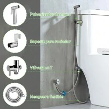 SSGP Bidé Rociador Inodoro Baño,Bidet Pulverizador,Regadera Inoxidabl A Prueba Fugas,Juego de Rociador de Bidé de Mano con Soporte Ducha,Bidé Mano Pulverizador,Manguera Ducha 1.5m - Plateado - Ver 8