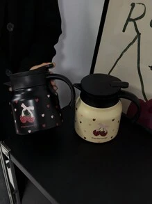 1 件 800 毫升草莓心形图案不锈钢双层保温咖啡/茶壶，适用于办公室、餐厅、客厅、户外、圣诞节、母亲节、情人节礼物水瓶 - 彩色 - 查看 3