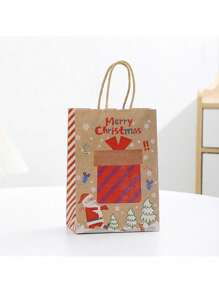 4 piezas/12 piezas Bolsas de regalo de Navidad de papel kraft, bolsas de regalo de Navidad, bolsas de tela de Navidad, bolsas de regalo para fiestas navideñas con asas, adecuadas para celebraciones de Navidad, decoración navideña, decoración de Navidad