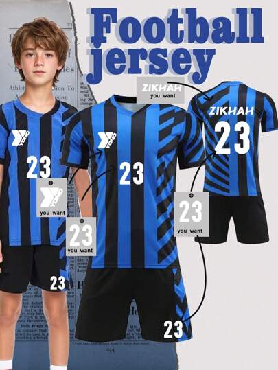 Customizable Inter Milan-Inspired Youth Football Kit For Kids (Ages 8-12) - Personalized Jersey And Shorts Set,Customizable Logo, Number, And Text Content