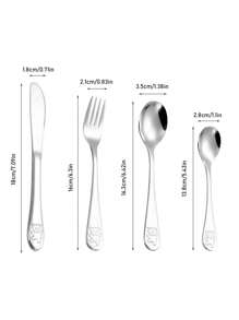 Customization 4pcs Set Personalized Stainless Steel Cutlery , Custom Engraved Name, 4 Pieces Silverware Including Knife, Fork, Dinner Spoon, Teaspoon - Ideal For General Dining & Special Occasions
