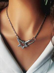 1 chiếc vòng cổ Starburst, vòng cổ Carabiner vàng, vòng cổ xích mắt xích, vòng cổ xích mắt xích có chốt vặn - Bạc - Xem 12