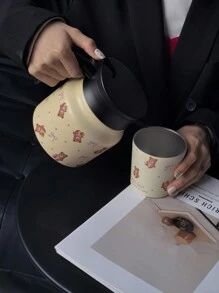 1 件 800 毫升泰迪熊蝴蝶结装饰双层不锈钢水瓶，咖啡/茶壶，适用于办公室、餐厅、户外、圣诞节、情人节、母亲节礼物 - 彩色 - 查看 5
