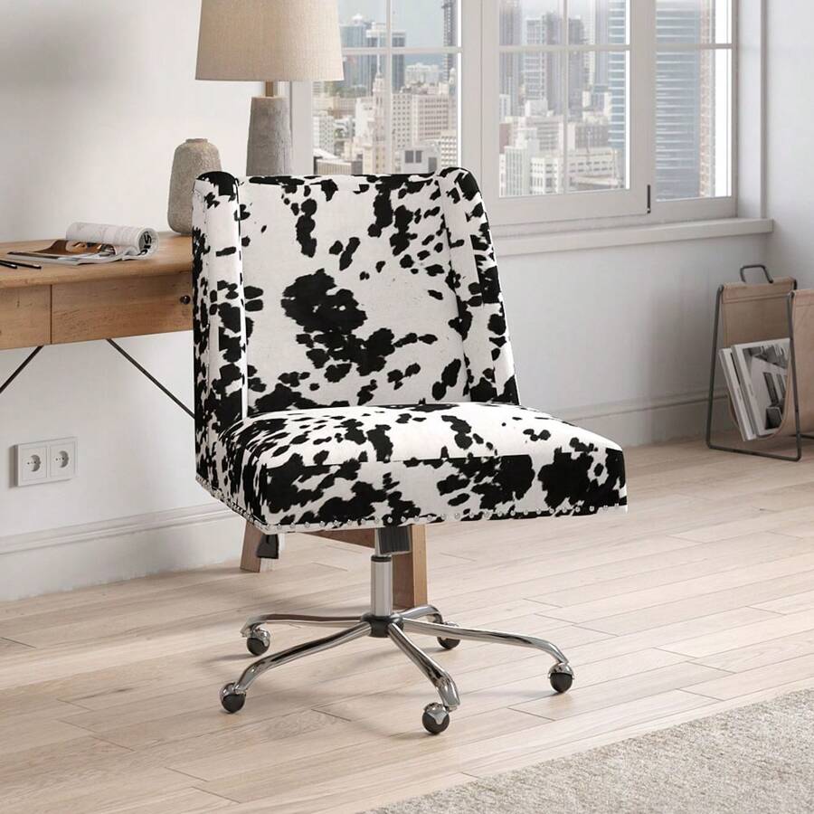 Living And Home Milk Cow Print Swivel Office Chair - Black and White 61cm W X 48cm D X 95-105cm H - View 1