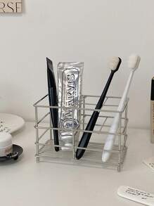 1 件不锈钢牙刷架牙膏架架子浴室收纳架独立式文具化妆刷收纳家居浴室装饰秋季装饰返校 - 銀色 - 查看 3