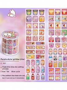 GO！！彩色装饰小图案 PET 和纸胶带，可爱创意食物装饰贴纸，适用于 DIY 剪贴簿、规划器