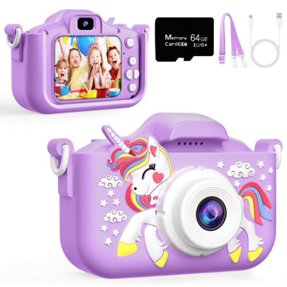 Kids Camera With 64G Memory Card, 1080P HD, 48MP With Video, Kids Birthday Gift, Kids Selfie Camera, Kids Holiday Birthday Gift, Suitable Birthday Gift For Boys/Girls,Toys,Gift For Kids,Gift For Girl