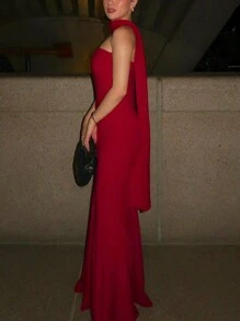 女士罗纹抹胸长裙紧身性感优雅派对礼服、婚礼宾客礼服、正式礼服、晚礼服、长袍