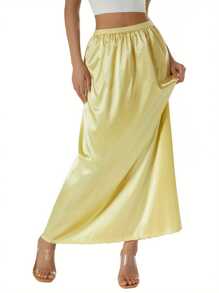 Half Slip Lace Long Underskirt Women's Satin Half Slip Half Slips For Under Dresses Slip - Greenish Yellow - View 4