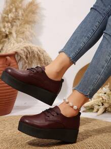 Women's Wedge Platform Shoes, Burgundy Comfortable Casual Shoes For Women - Burgundy - View 5