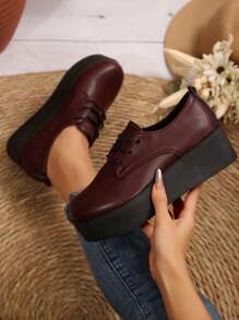 Women's Wedge Platform Shoes, Burgundy Comfortable Casual Shoes For Women - Burgundy - View 2