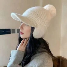 Sombreros, bufandas de punto de invierno para mujer, gorros gruesos y abrigados a prueba de viento, orejeras de punto, gorros para ciclismo - Multicolor - Ver 8