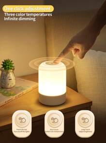 1pc LED Remote Control Night Light, Rechargeable Desk Lamp, Bedroom Bedside Touch Lamp For Feeding Baby, Eye-Care Sleep Light - White - View 4