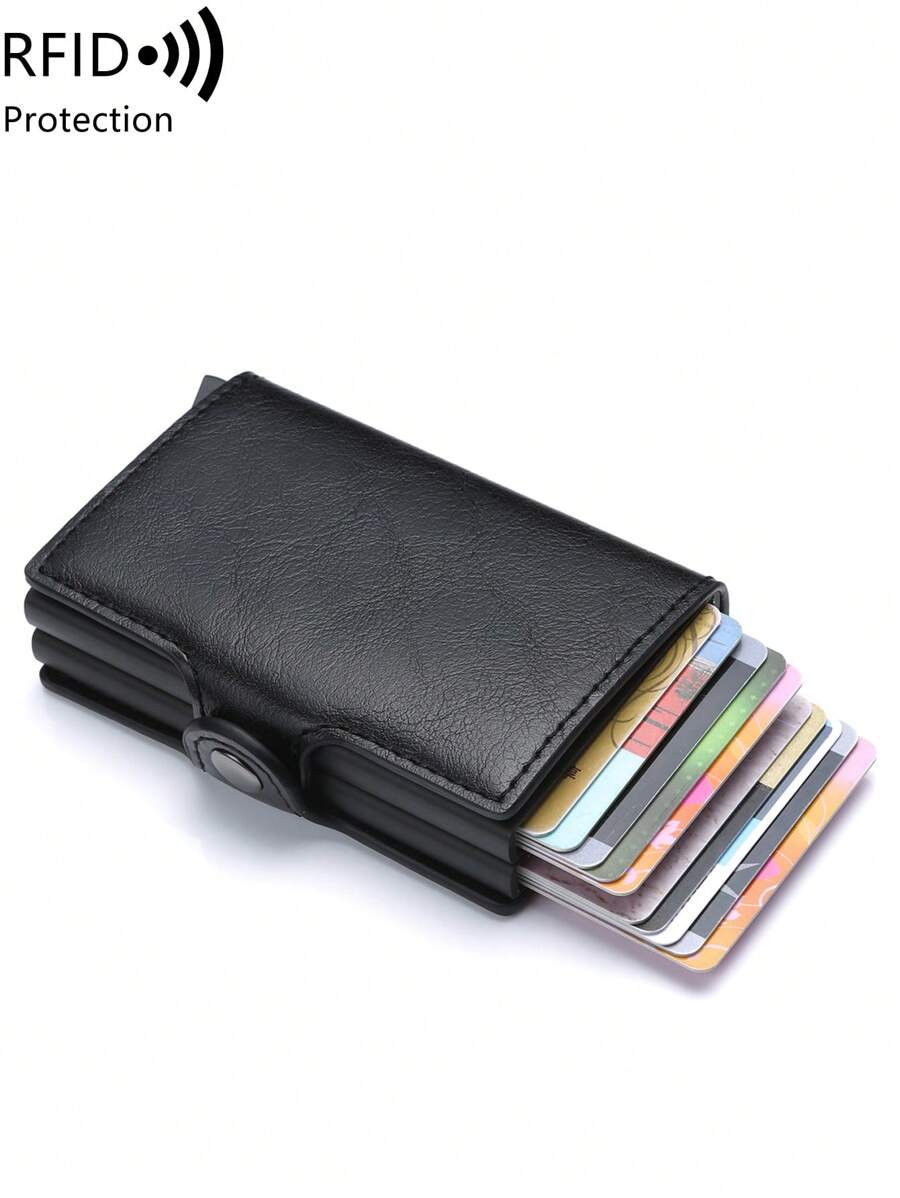 MIYIN 男士信用卡夾,RFID 防盜彈出式錢包,雙卡槽信用卡錢包,RFID 防盜彈出式卡夾,輕便便攜卡夾,身分證卡夾,白領男士節日、週年、生日禮物配件,防盜卡夾,錢包,名片夾,信用卡夾,男士迷你錢包,卡夾 - 黑色 - 查看 1