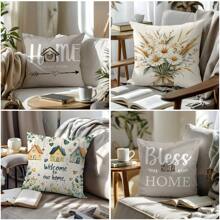 4 vỏ gối tựa "Sweet Home" màu xám nước, chất liệu nhung đào mềm mại in một mặt, kích thước 40*40/45*45/50*50CM, thích hợp trang trí ghế sofa trong nhà, trang trí tiệc tùng, làm quà tặng gối trang trí - Nhiều màu - Xem 11