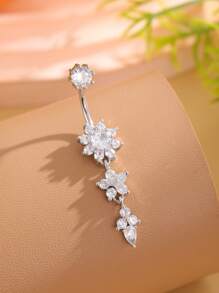 1 Pc 18GA Stainless Steel Navel Ring Pendant With 5mm Cubic Zirconia Stone, Classic Belly Button Jewelry For Women