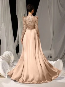 Faeriesty Elegant Satin Jumpsuit With Glittering Sequin Embroidery & Floor-Length Trail | Luxury Evening Wear For Black Tie Galas, Weddings, Formal Events