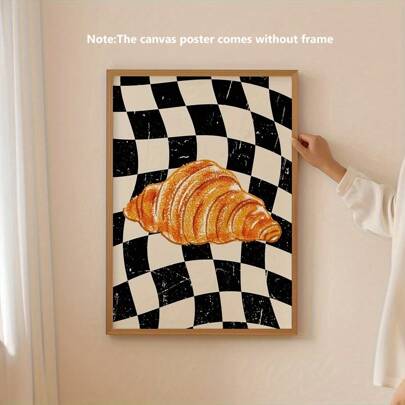 1pc Art Deco Croissant Wall Art Canvas Print - Vintage Minimalist Spring/Summer Themed Kitchen Poster, Wall Art, Indoor Food Art, Chic Home Decor For Dining Room And Kitchen