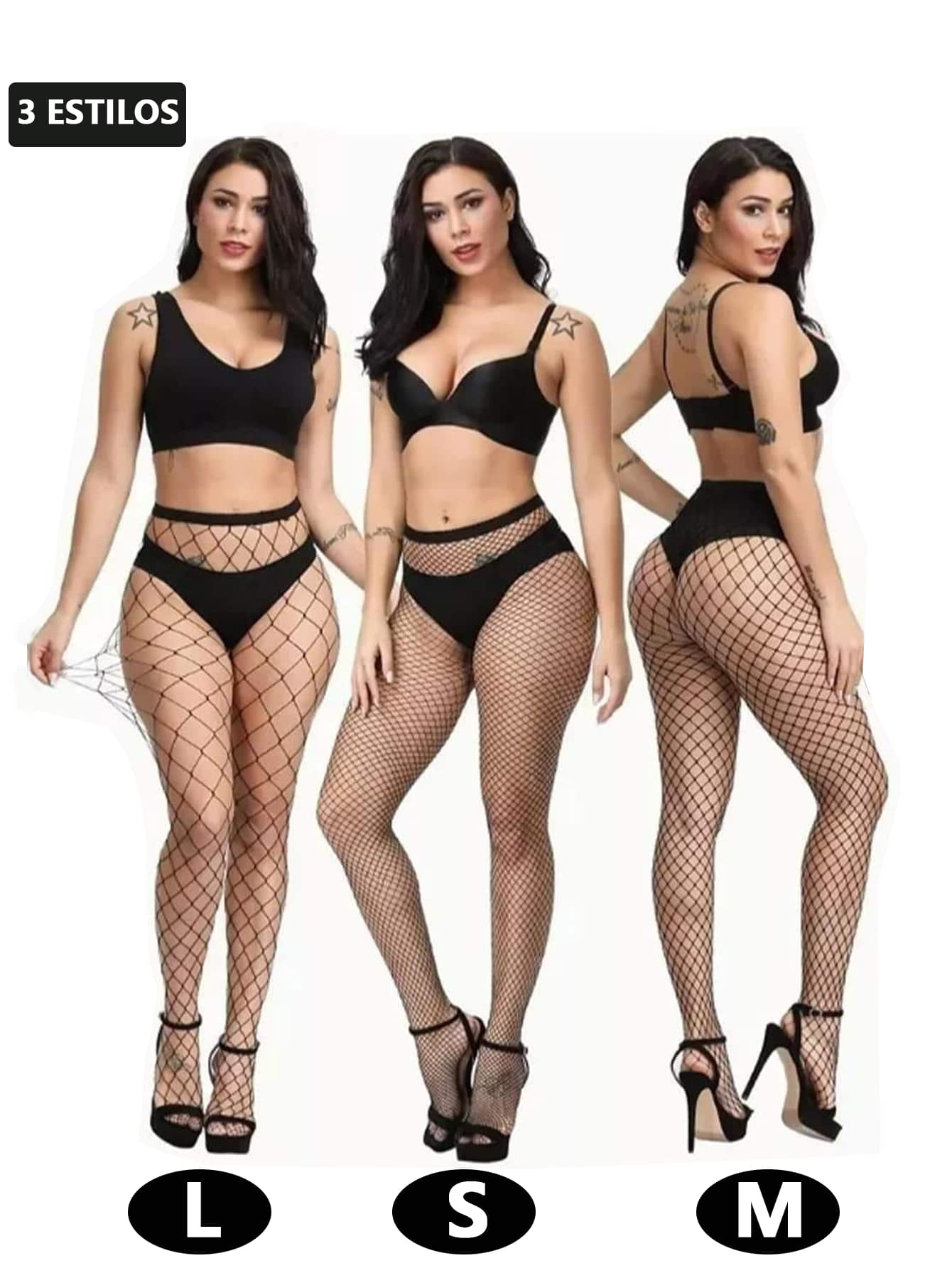 Medias Sexy Con Set Mallas Mujer Negro - Negro - Ver 1
