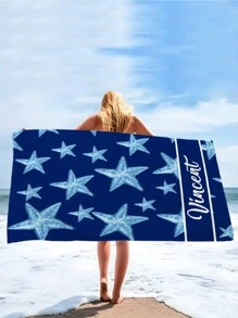 1pc Customized Quick-Dry Beach Towel, Comfortable Sand Beach Towel, Fashionable Pool Towel With Starfish, Cute, Fun, And Lovely Design, Ideal Yoga Mat, Beach Accessories, Perfect Gift For Mother's Day, Birthday, Ren's Day, Father's Day, Graduation, Wedding, House Warming, For Bathroom, Living Room, Bedroom, Home Summer Holiday Bathroom Decor Travel Essentials Travel Accessories Beach Essentials