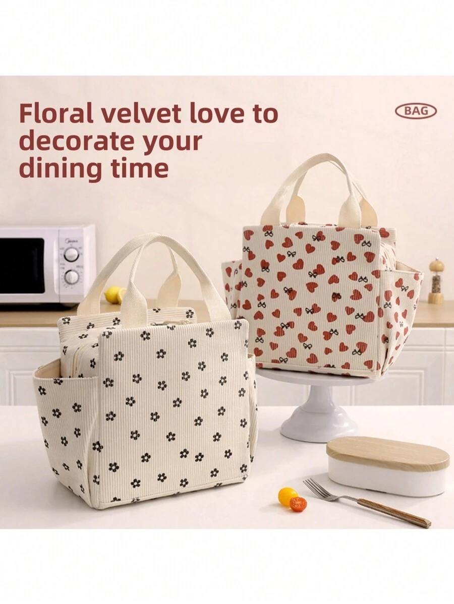 1pc 12L Lunch Bag For Women Men,Student, Corduroy Lunch Bag,Leakproof Insulated Soft Large Lunch Cooler Bag - Reusable Lunch Box For Office Work School Picnic Beach School Organizer Bags Teacher Storage Bags Classroom Bags Classroom Organizer Bags