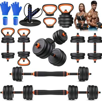 Juego de Mancuernas y Pesas 7 en 1 Multiusos para Ejercicios en casa Juego de Mancuernas de 10 kg de Peso Ajustable con Platos de Pesas para Ejercicios, Pesas Rusas Para Gimnasio en Casa Oficina