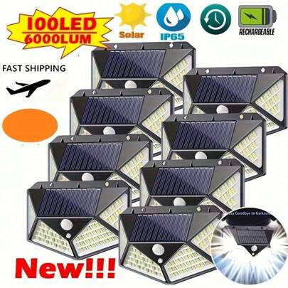 1/2/4/6/8 Pcs 100 LED Solar Wall Lights Outdoor Solar Lights Solar Powered Daylight Street Lights Garden Lights Solar Outdoor Lights Super Bright, 3 Modes Solar Motion Lights Outdoor, Solar Fence Lights Security Lights For Garden Yard Outside Halloween Christmas Thanksgiving Gift