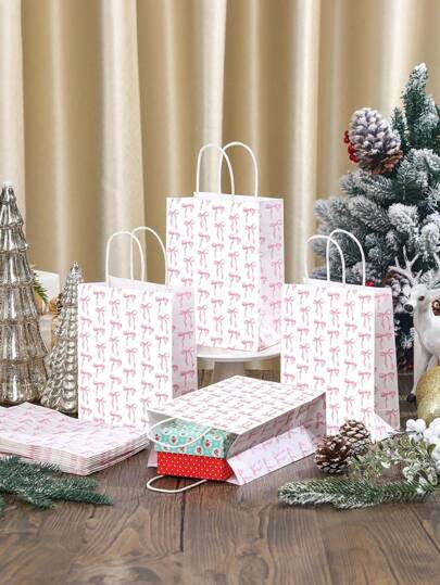 2 sztuki Różowa kokardka Papierowa torba prezentowa, Torba na prezent urodzinowy na przyjęcie świąteczne, Torba na prezent walentynkowy, Akcesoria na przyjęcie weselne Walentynki Walentynki Dekoracje walentynkowe Walentynki Walentynki Walentynki Prezenty walentynkowe